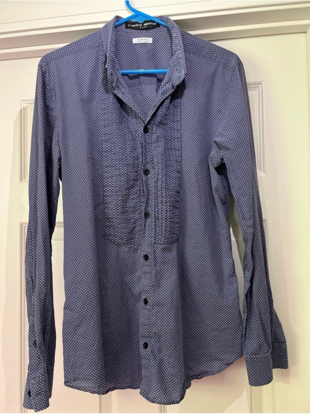 Frankie Morello Navy Microdot Long-Sleeve Button-Down Shirt